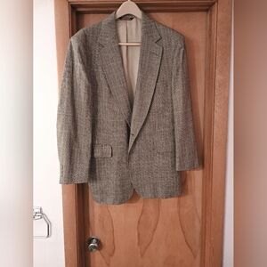 Men's Brown Windowpane Pattern 100%Silk Blazer 44S Strathmore Anderson -Little